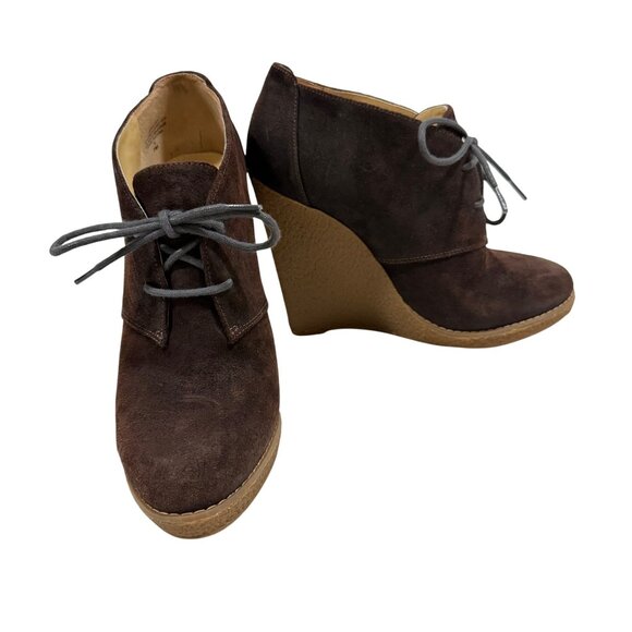 Enzo Angiolini Eaflory Brown Suede Wedge Heel Booties Size 7 - Picture 1 of 11